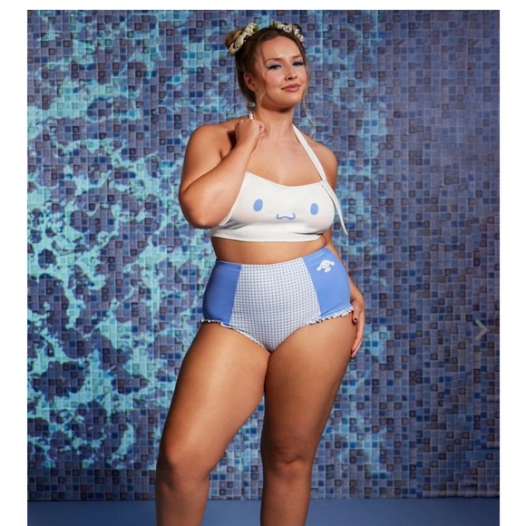 Cinnamoroll Blue Gingham High-Waisted Swim Plus Size 3X top and 5X bottoms - Picture 2 of 8